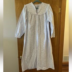 Lanz of Salzburg Nightgown Floral Hearts Blue Pink Long White Flannel Medium